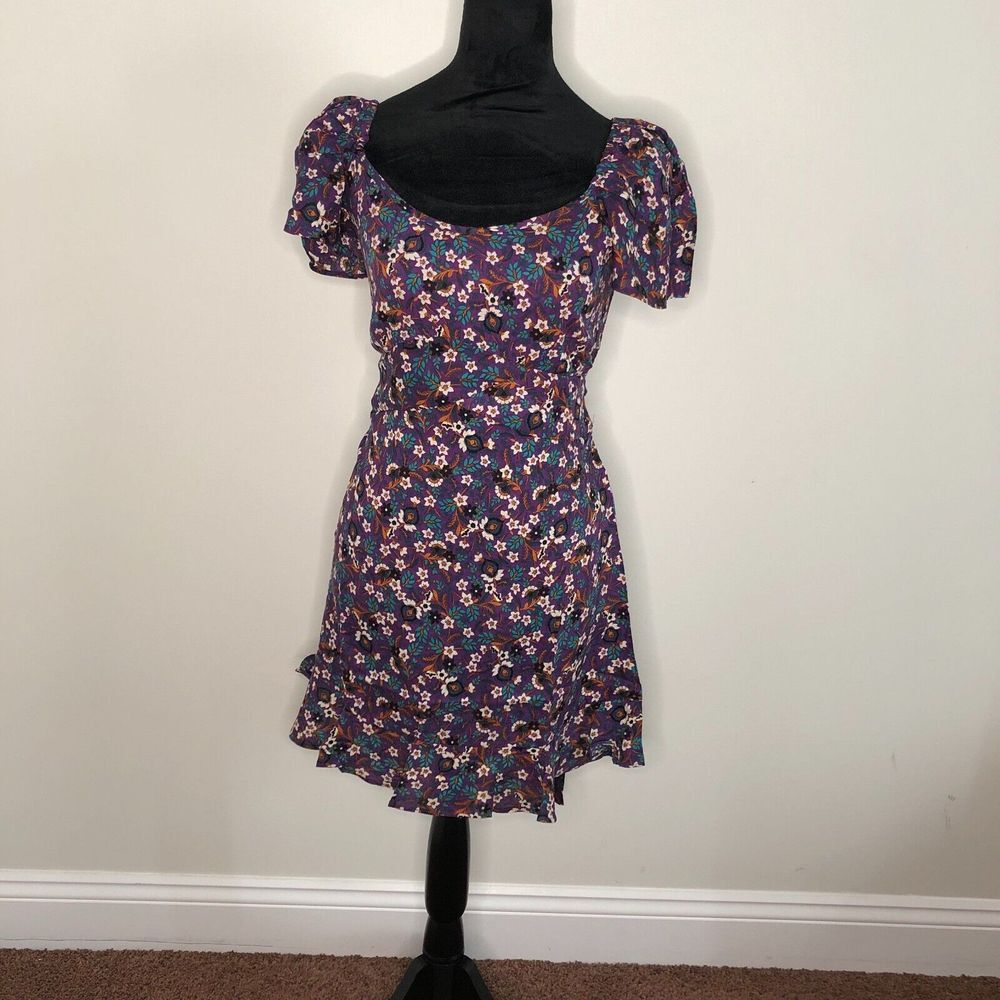 Band of the Free Purple Ivory Floral Smocked Back Mini Dress W3K37548 Size S